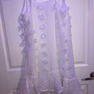 white thin strap pom pom design dress